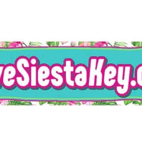Colorful banner with website name LoveSiestaKey.com.